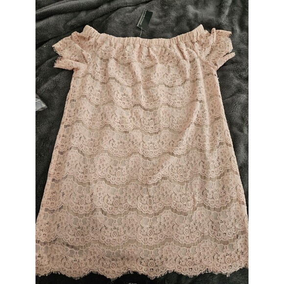 Signature Studio Pink Lace Off Shoulder Dress Size M NWT STYLE STFDK6385 - Picture 1 of 4